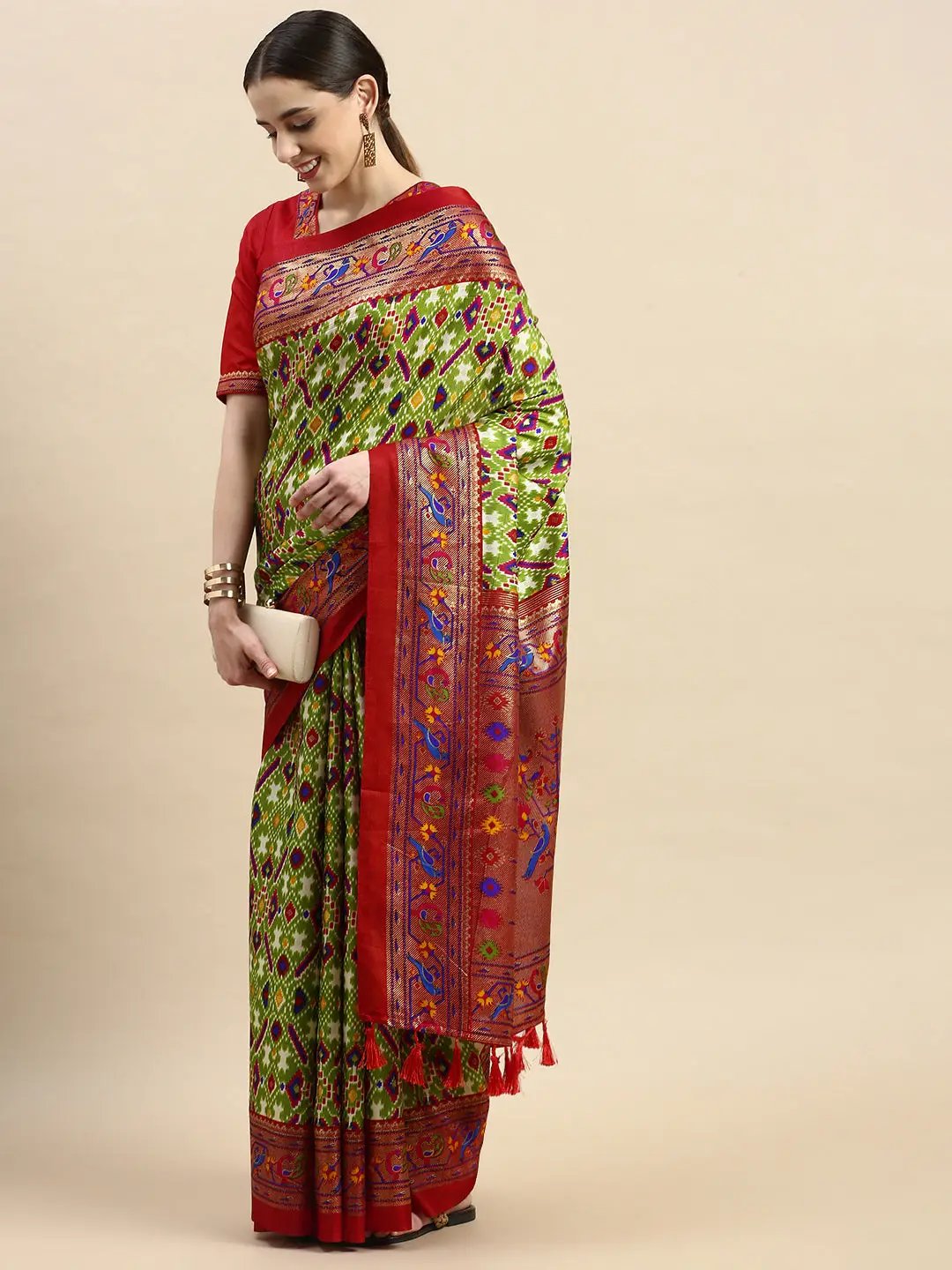 Soft Chanderi Silk Patola Saree With Foil Border Work 