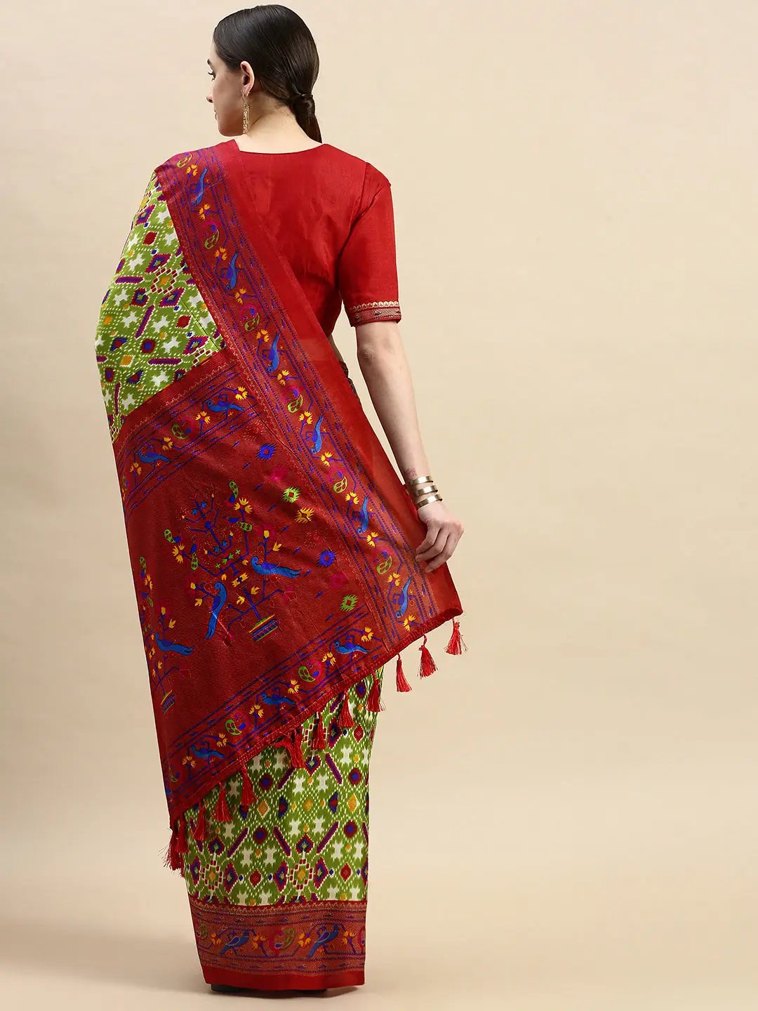 Soft Chanderi Silk Patola Saree With Foil Border Work 