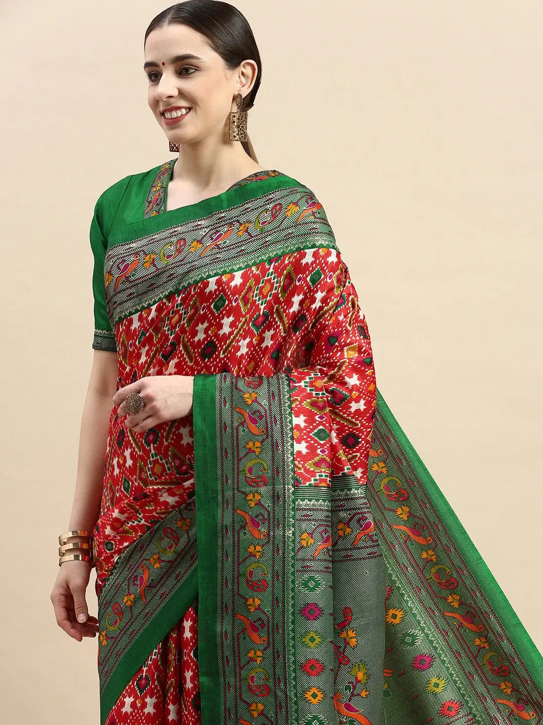 Soft Chanderi Silk Patola Saree With Foil Border Work 