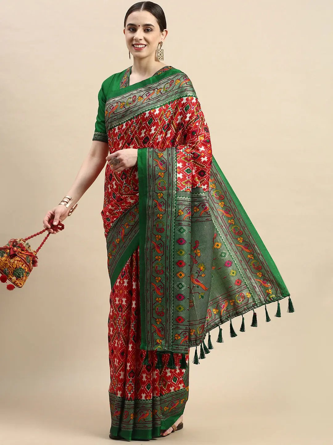 Soft Chanderi Silk Patola Saree With Foil Border Work 