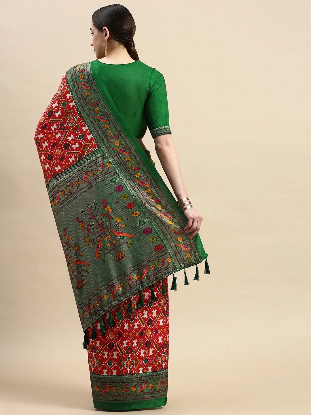 Soft Chanderi Silk Patola Saree With Foil Border Work 