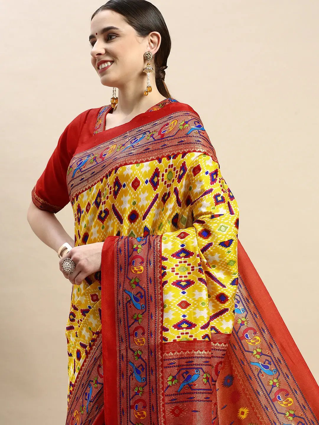 Soft Chanderi Silk Patola Saree With Foil Border Work 