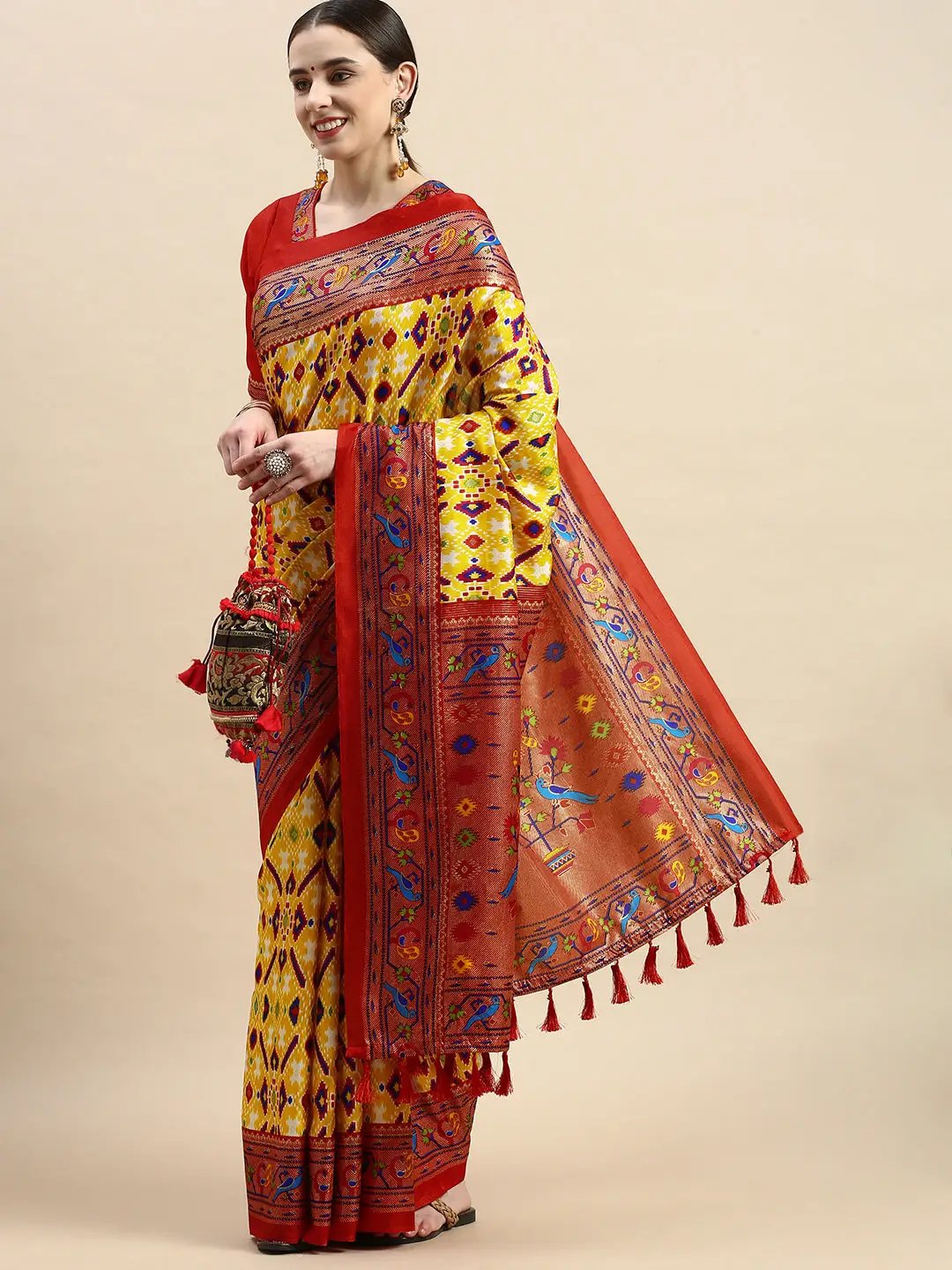 Soft Chanderi Silk Patola Saree With Foil Border Work 