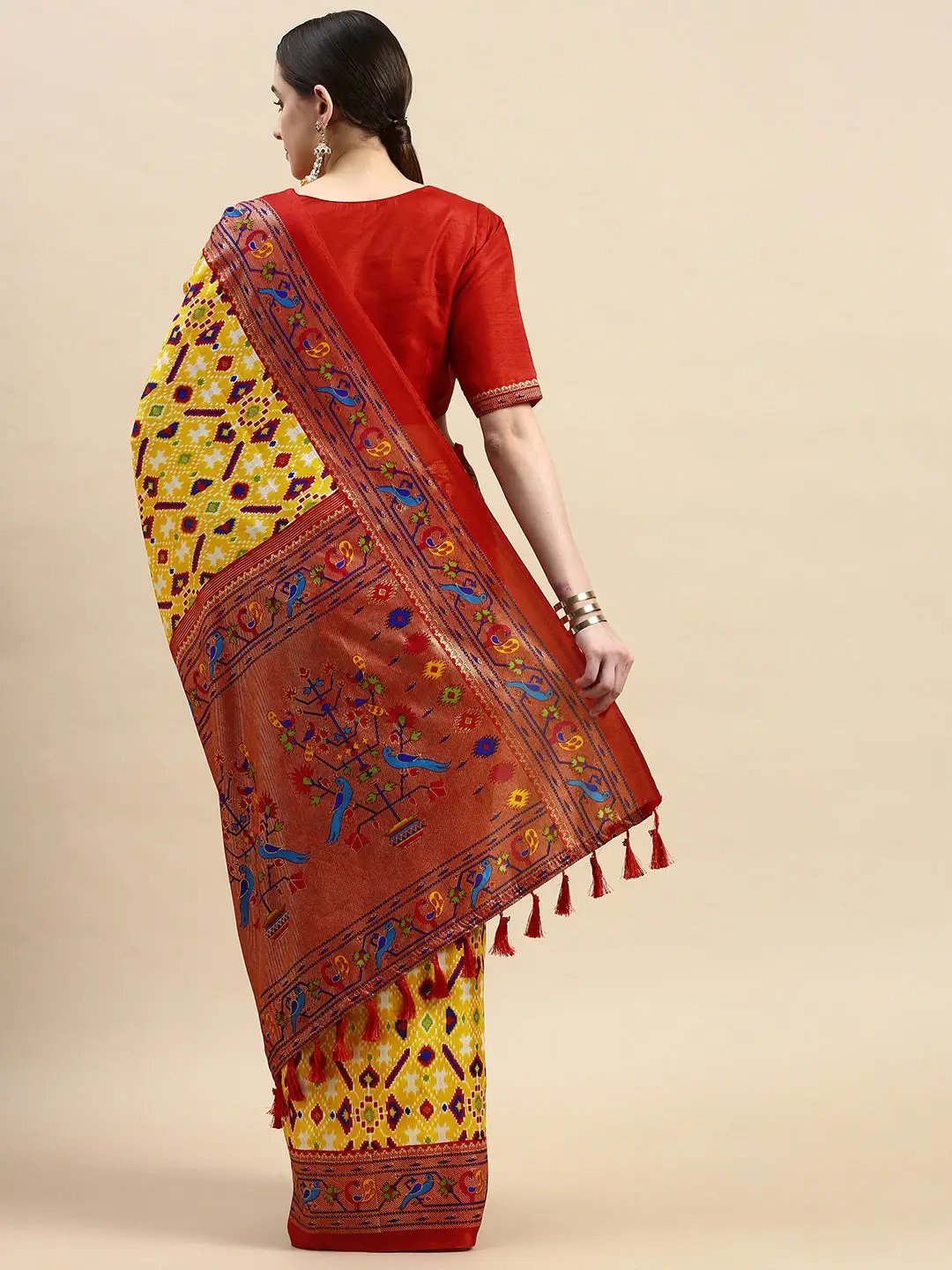 Soft Chanderi Silk Patola Saree With Foil Border Work 