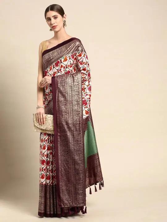 Soft Chanderi Silk Patola Saree With Foil Border Work 