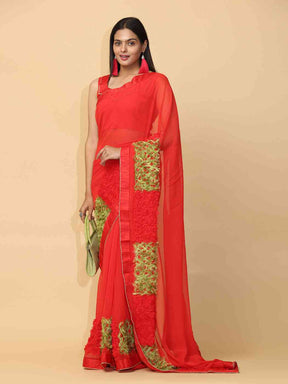 Ribbon Embroidered Poly Georgette Party Wear Saree