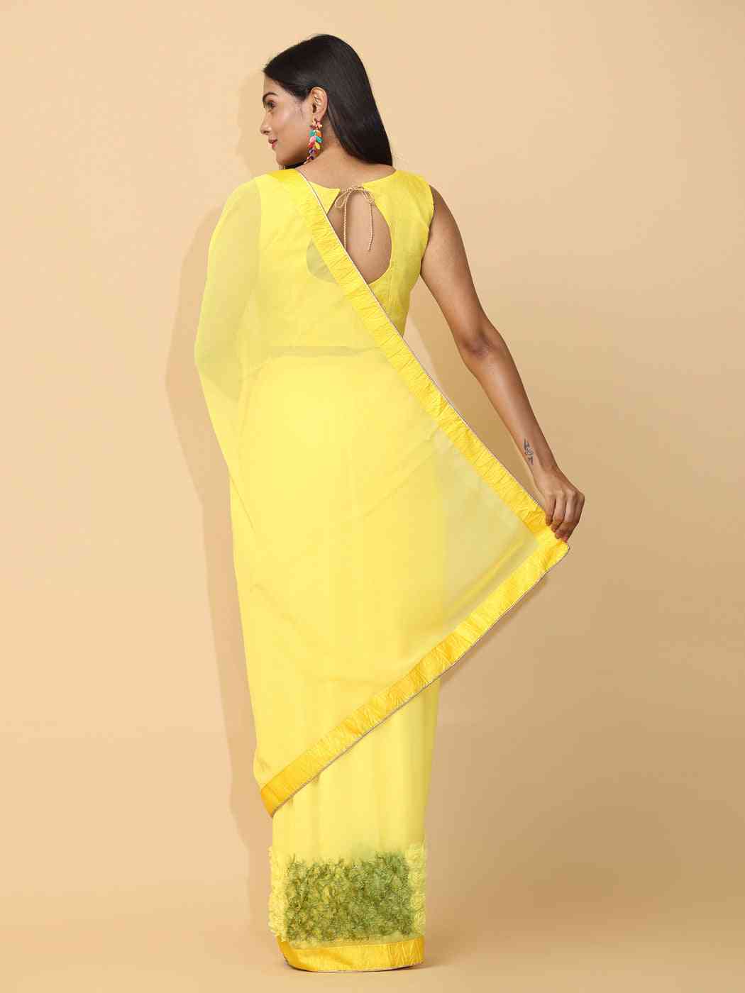 Ribbon Embroidered Poly Georgette Party Wear Saree
