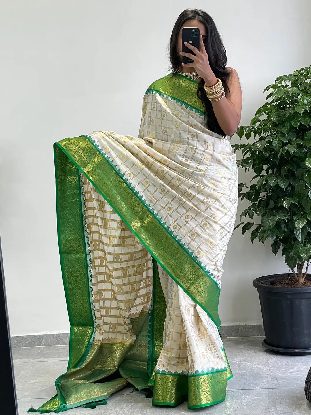 Traditional Gadwal saree in soft silk with green accents