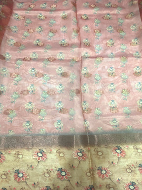 Green Floral Satin Bentex Border Saree