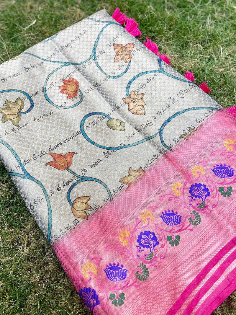 Silver Mist Kora Silk Saree