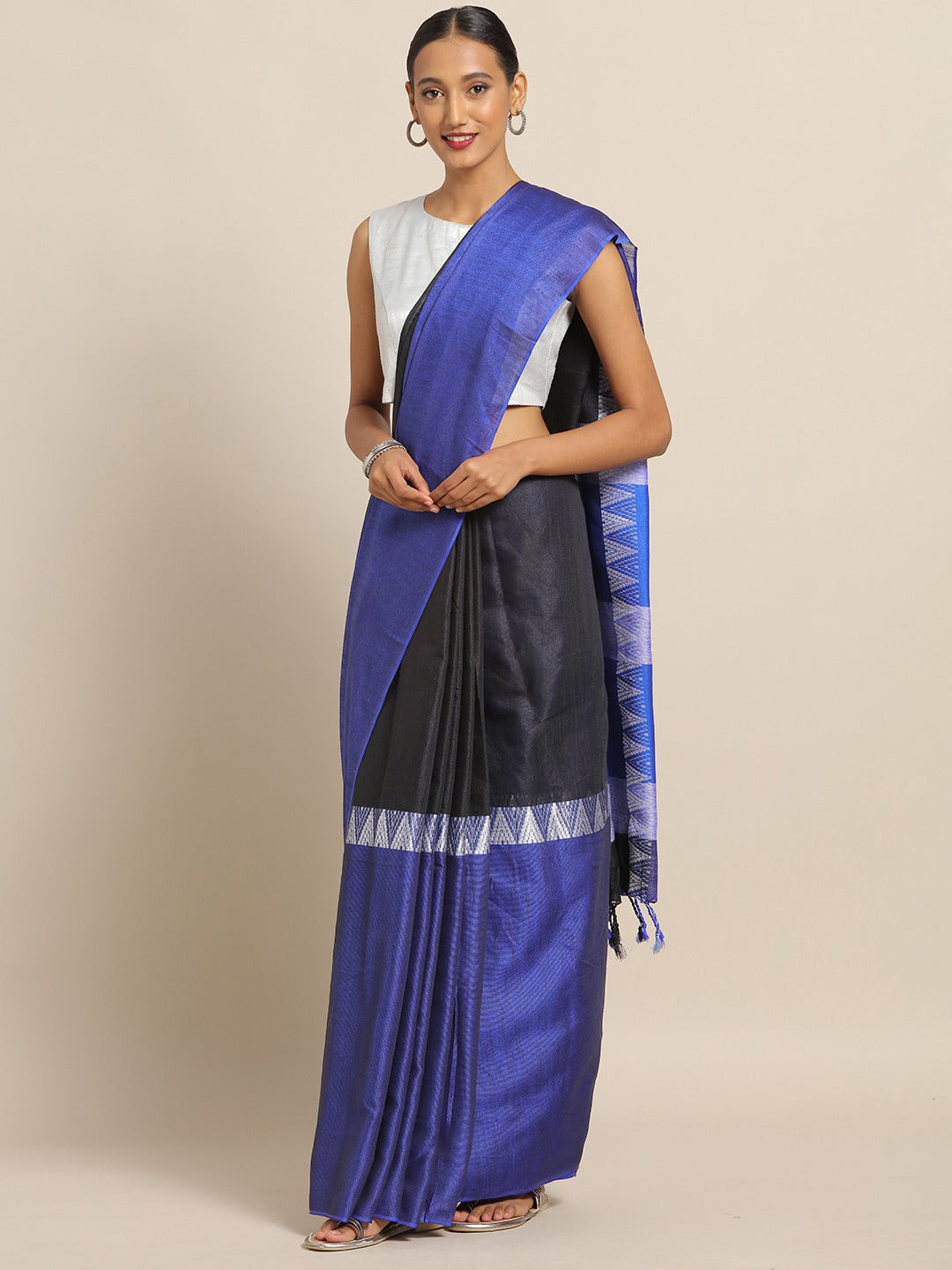 Exclusive Black Linen Blend Woven Design And Zari Saree