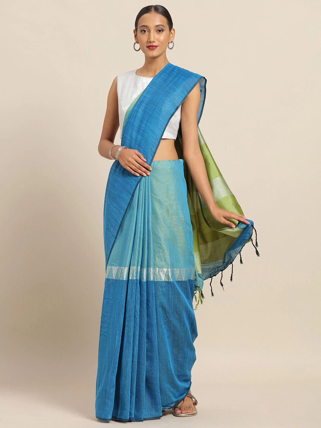 Exclusive Royal Blue Colour Linen Zari Saree 