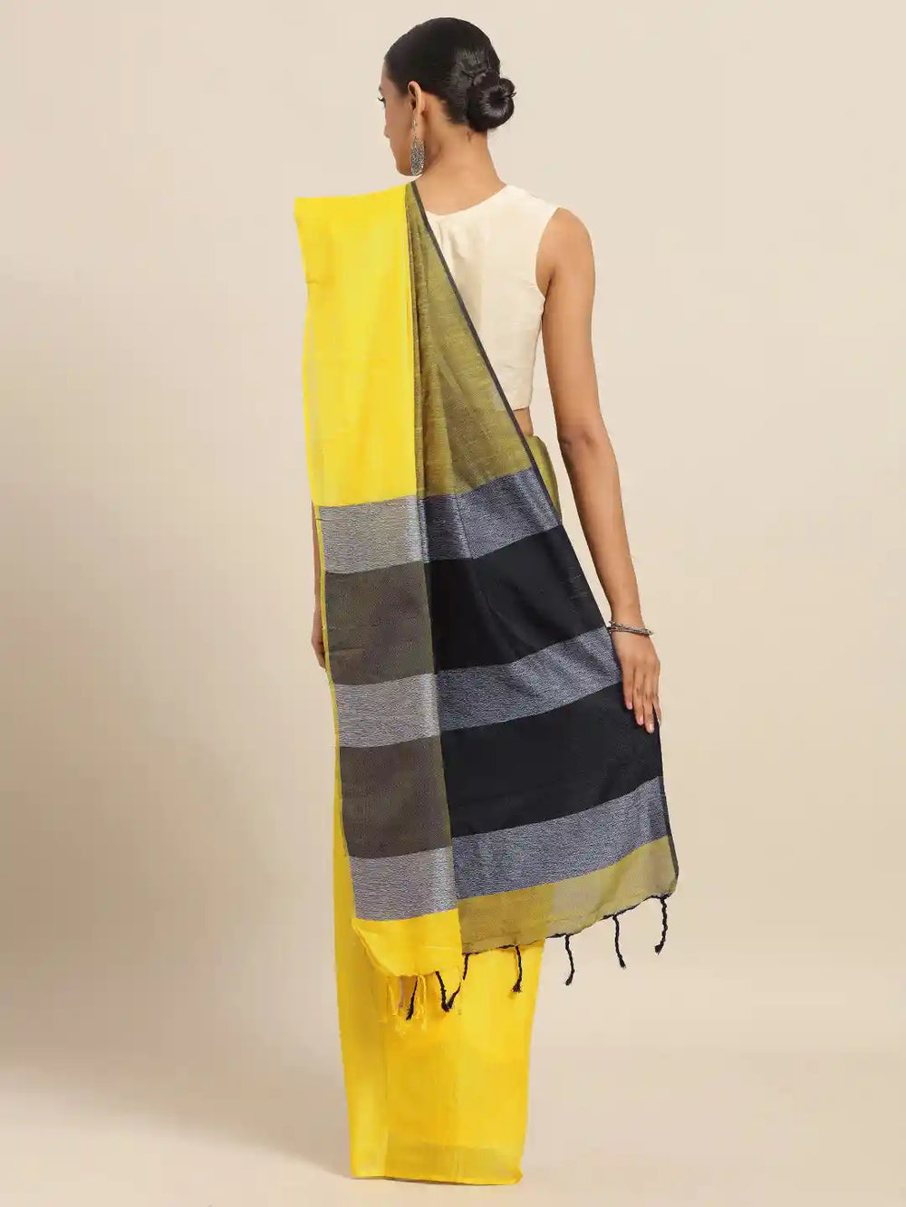 Stylish Yellow Colour Linen Blend Zari Saree