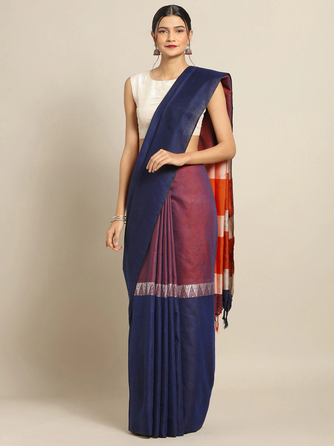  Blue Linen Blend Saree with Woven Design & Zari work