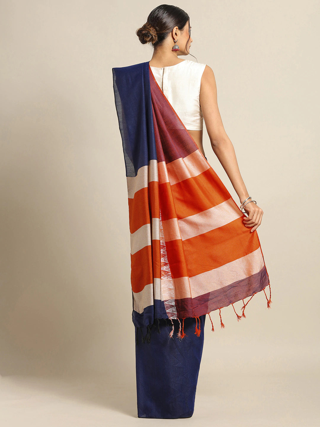  Blue Linen Blend Saree with Woven Design & Zari work