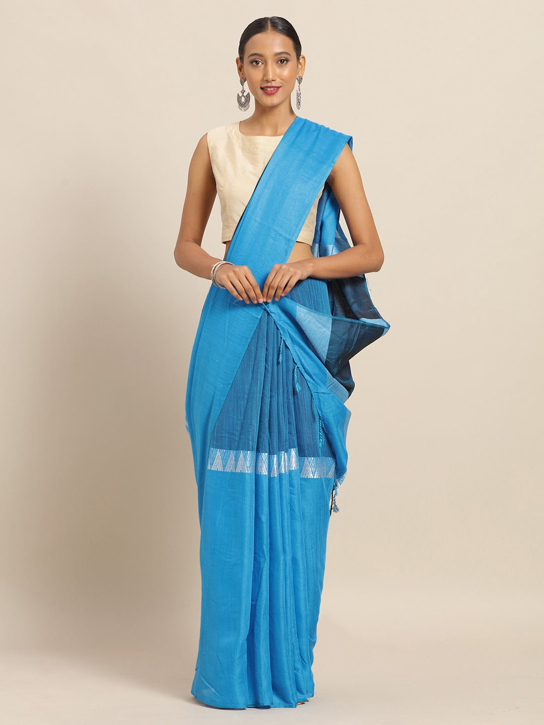  Stylish Blue Colour Linen Blend Saree with Zari Design