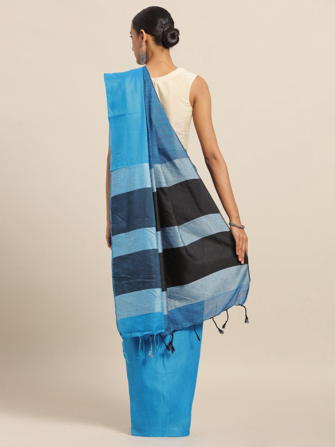  Stylish Blue Colour Linen Blend Saree with Zari Design