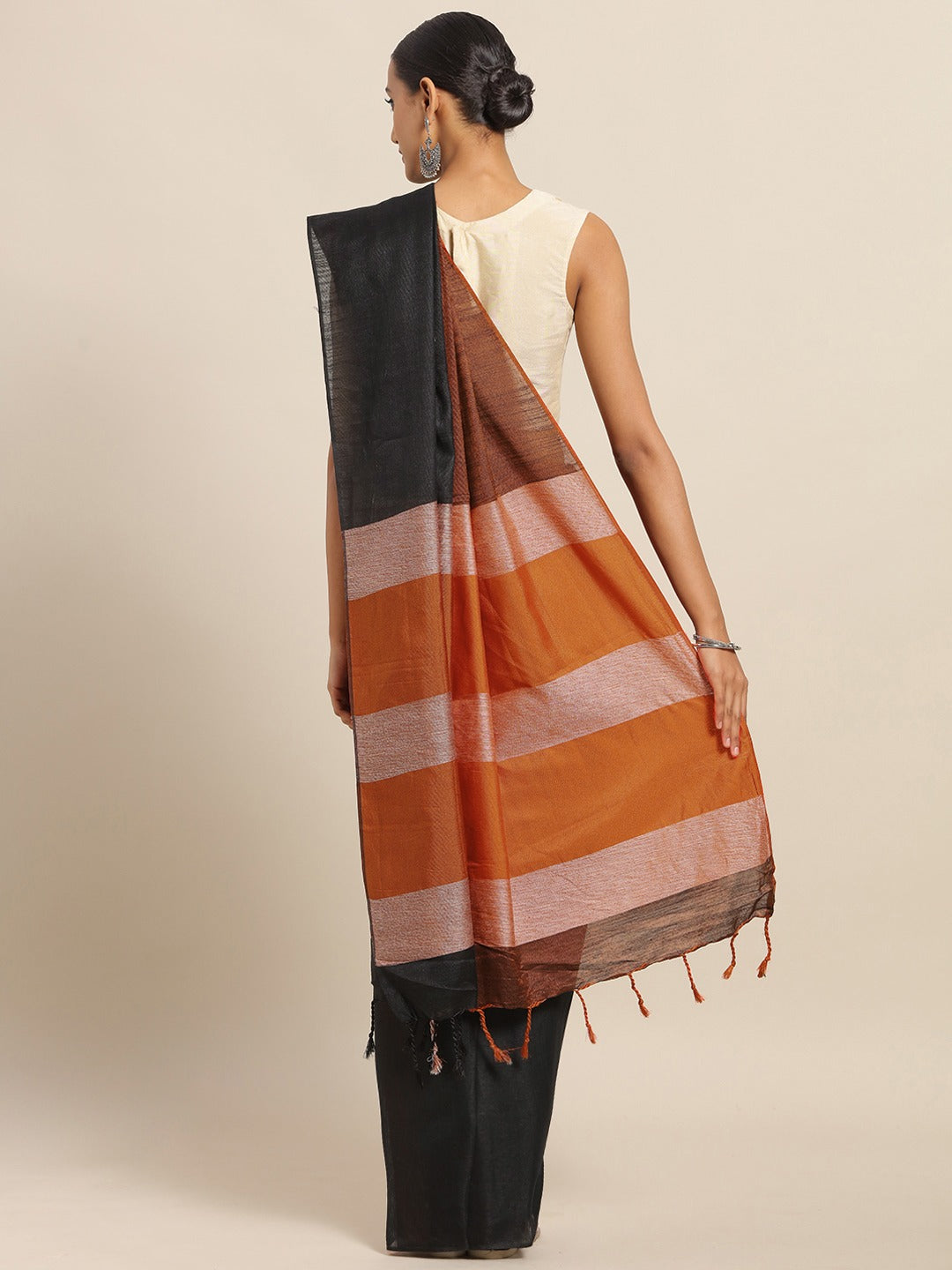  Stylish Brown Colour Linen Blend Saree with Woven Design