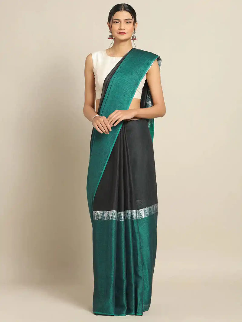  Stylish Green Colour Linen Zari Saree