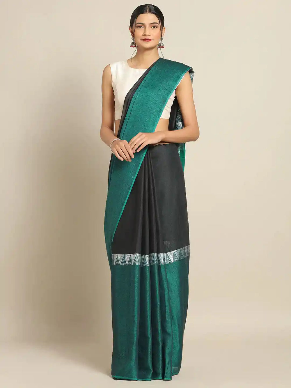  Stylish Green Colour Linen Zari Saree