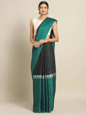  Stylish Green Colour Linen Zari Saree
