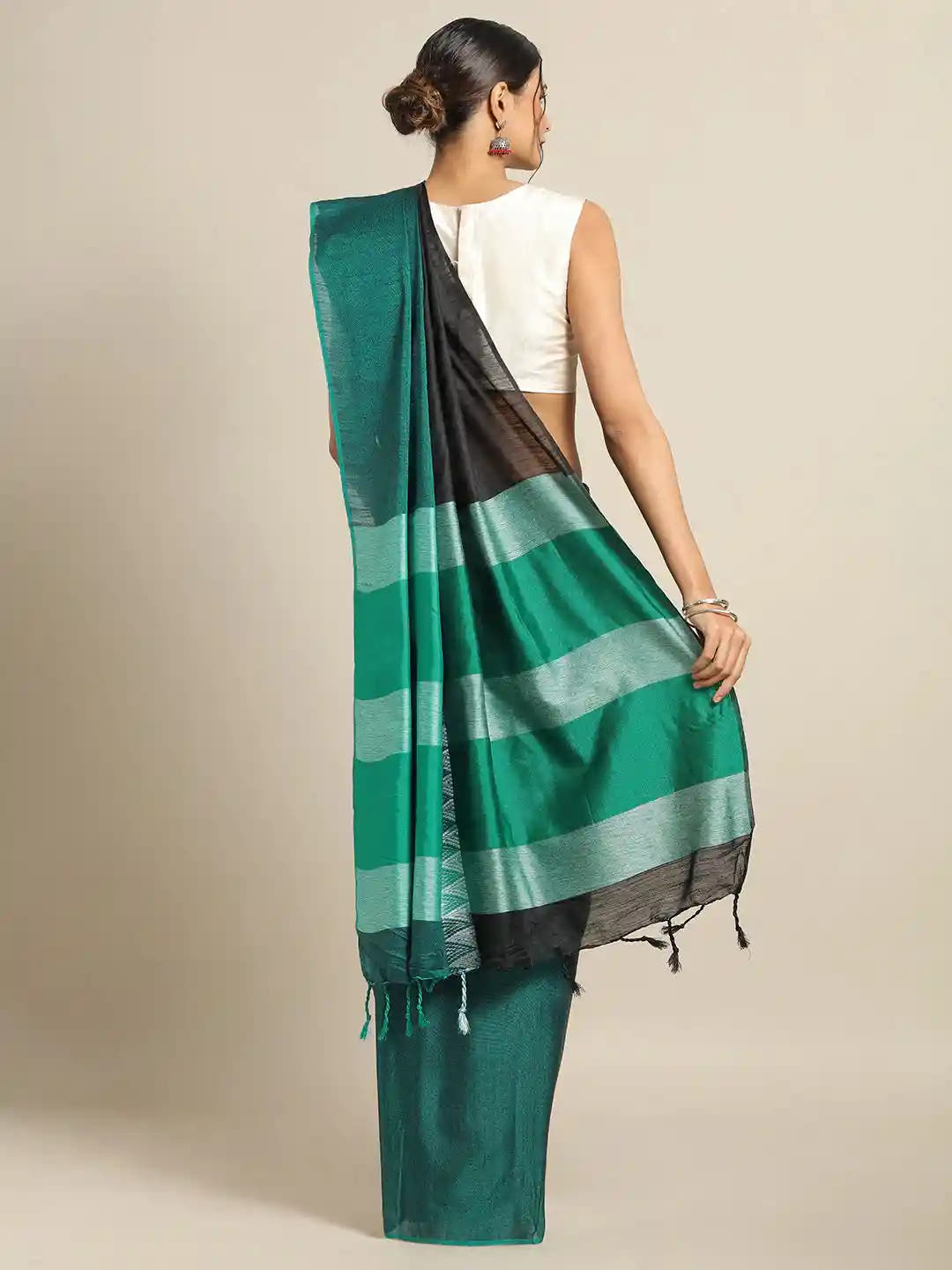  Stylish Green Colour Linen Zari Saree