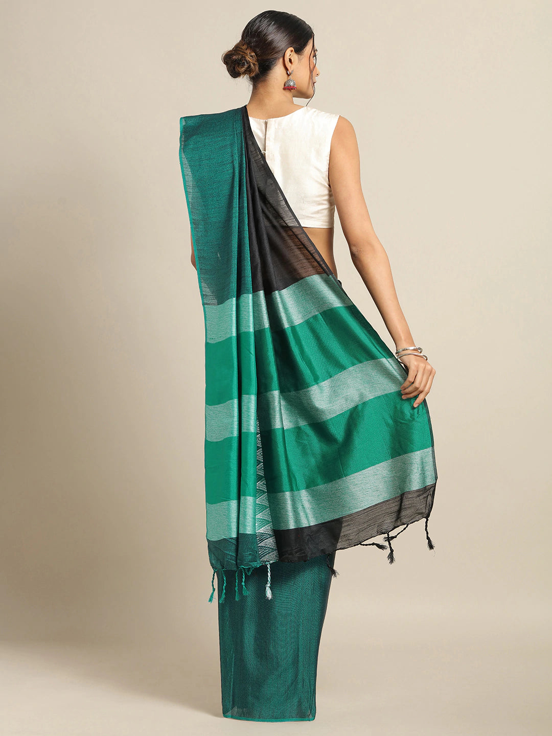  Stylish Green Colour Linen Zari Saree
