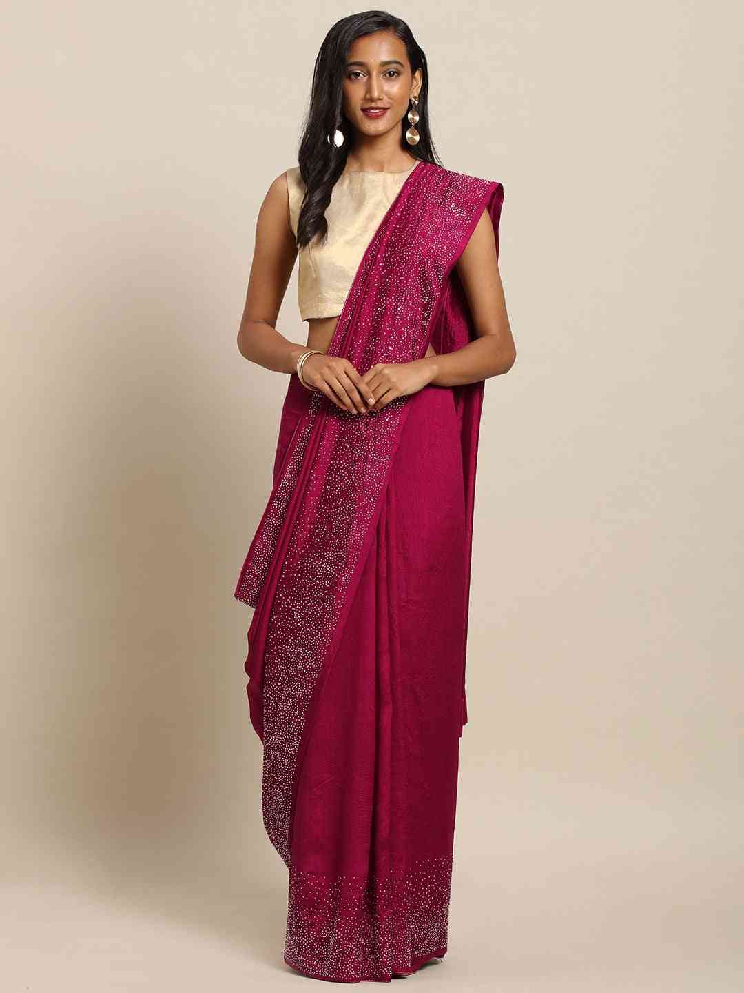  Embellished Maroon colour  Poly Silk Saree 