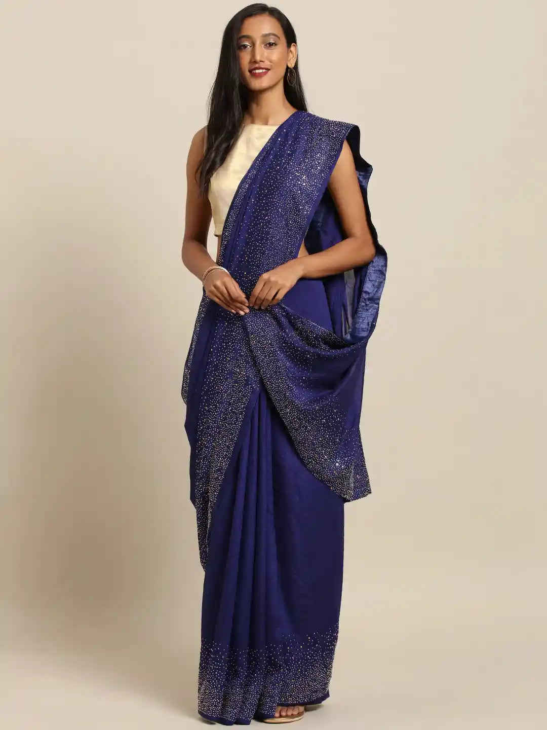 Exclusive  Embellished Navy Blue Colour Poly Silk Saree