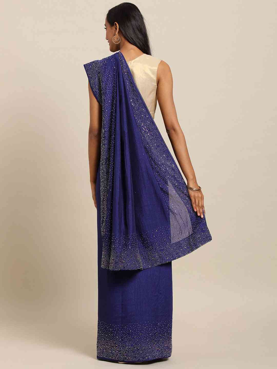 Exclusive  Embellished Navy Blue Colour Poly Silk Saree