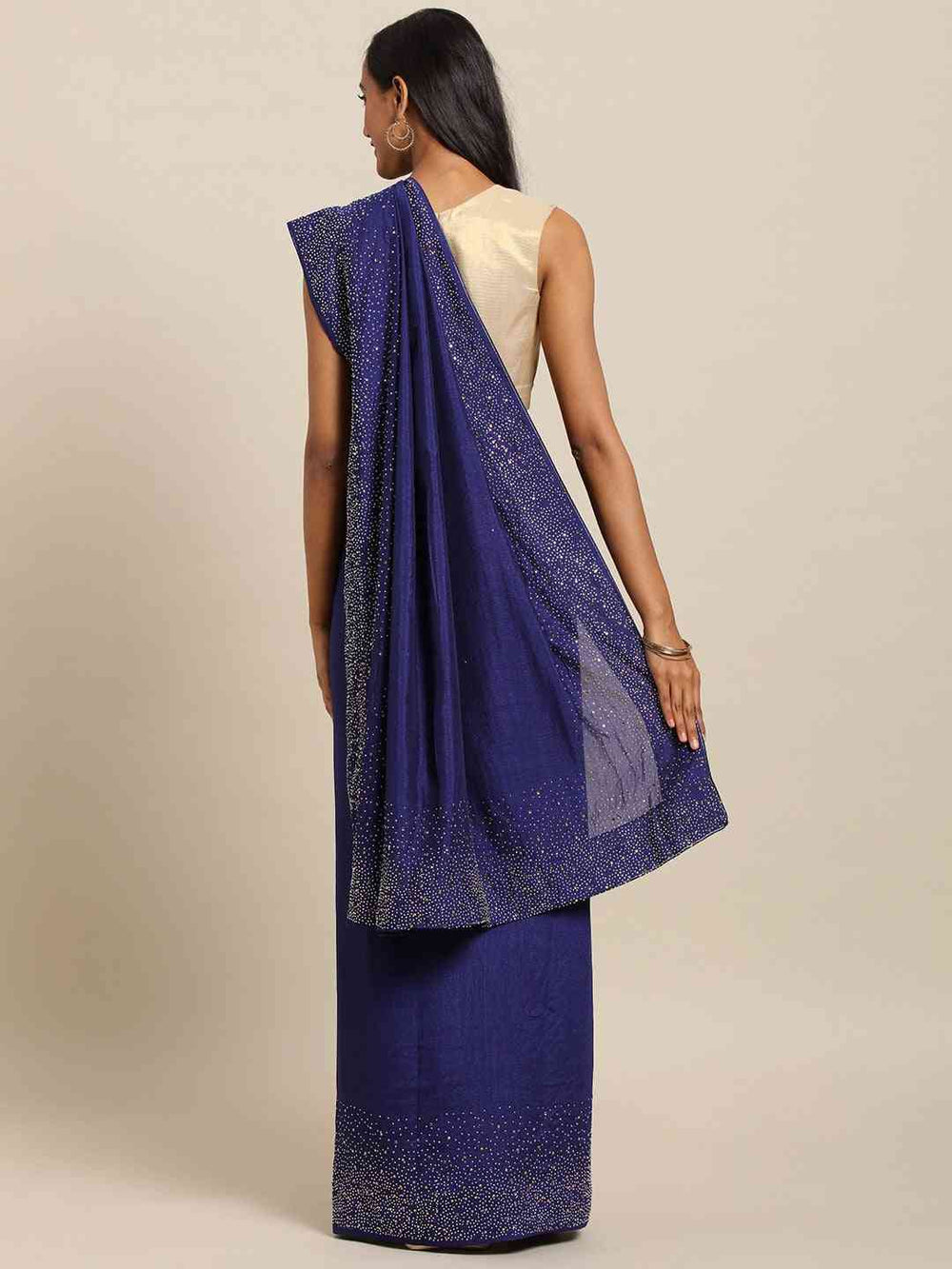 Exclusive  Embellished Navy Blue Colour Poly Silk Saree