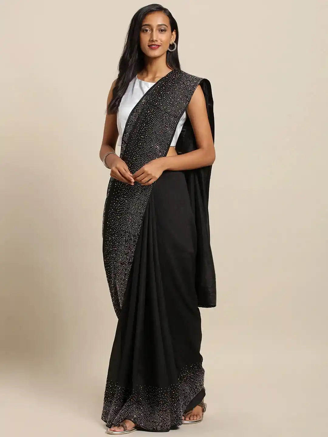  Black Colour Embellished Poly Silk Saree with Blouse