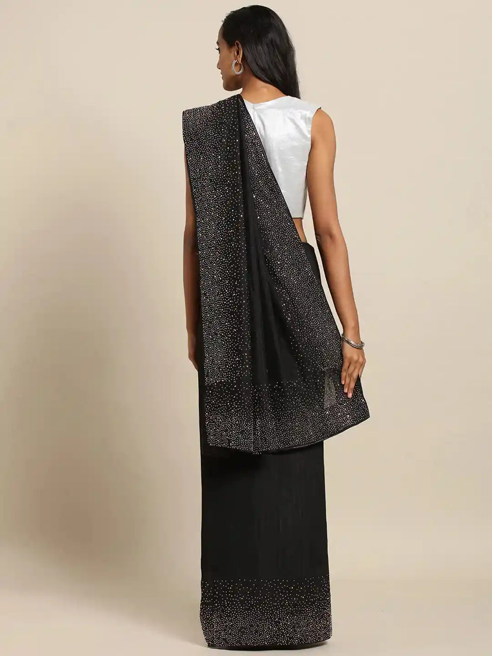  Black Colour Embellished Poly Silk Saree with Blouse
