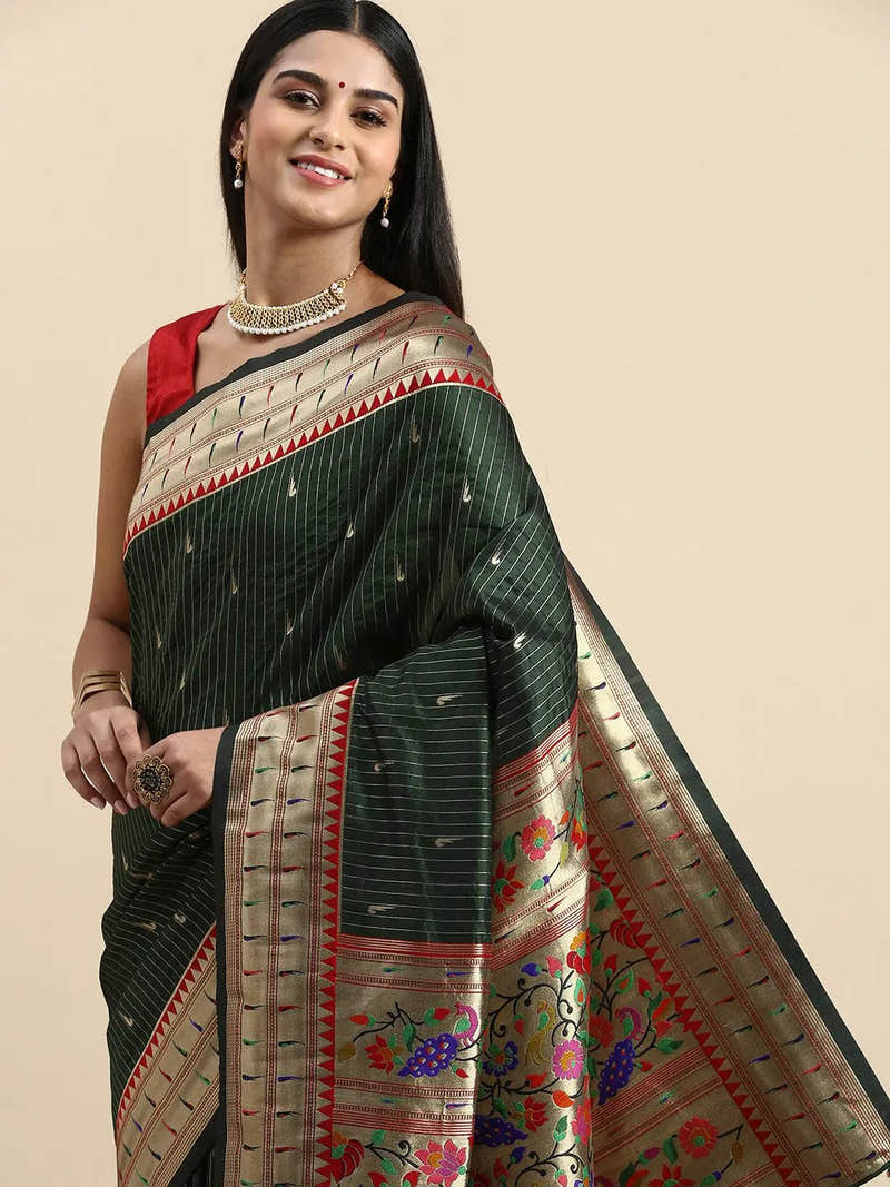 Exquisite Yevla Paithani Green Colour Minakari Work Silk Saree