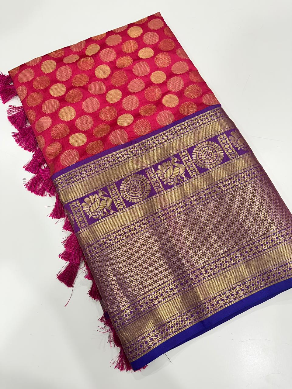 Banarasi Kanchi Pattu Polka Dots Festive Wear Saree