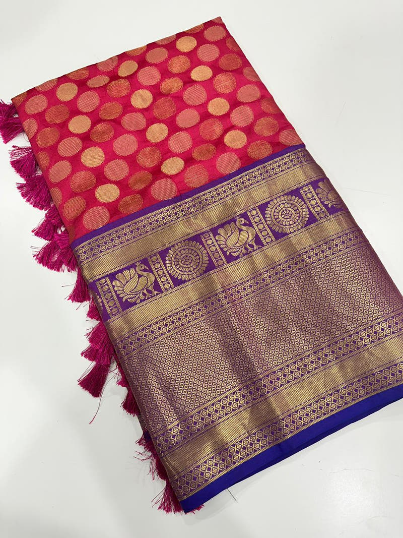 Banarasi Kanchi Pattu Polka Dots Festive Wear Saree