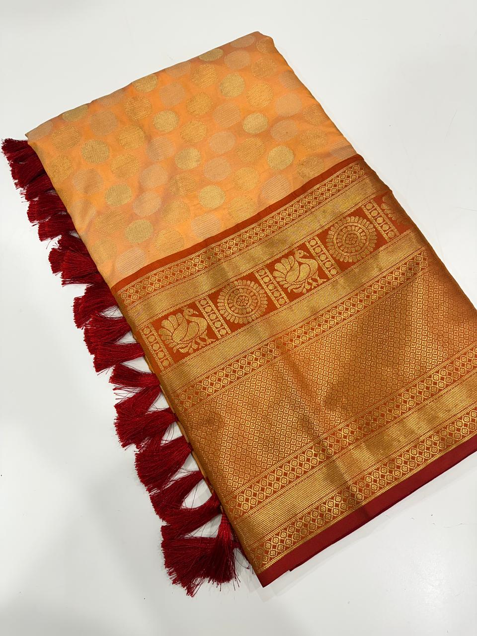 Banarasi Kanchi Pattu Polka Dots Festive Wear Saree