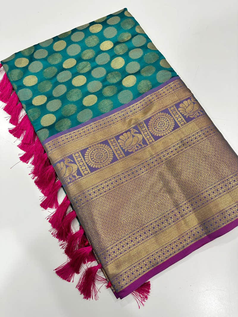 Banarasi Kanchi Pattu Polka Dots Festive Wear Saree