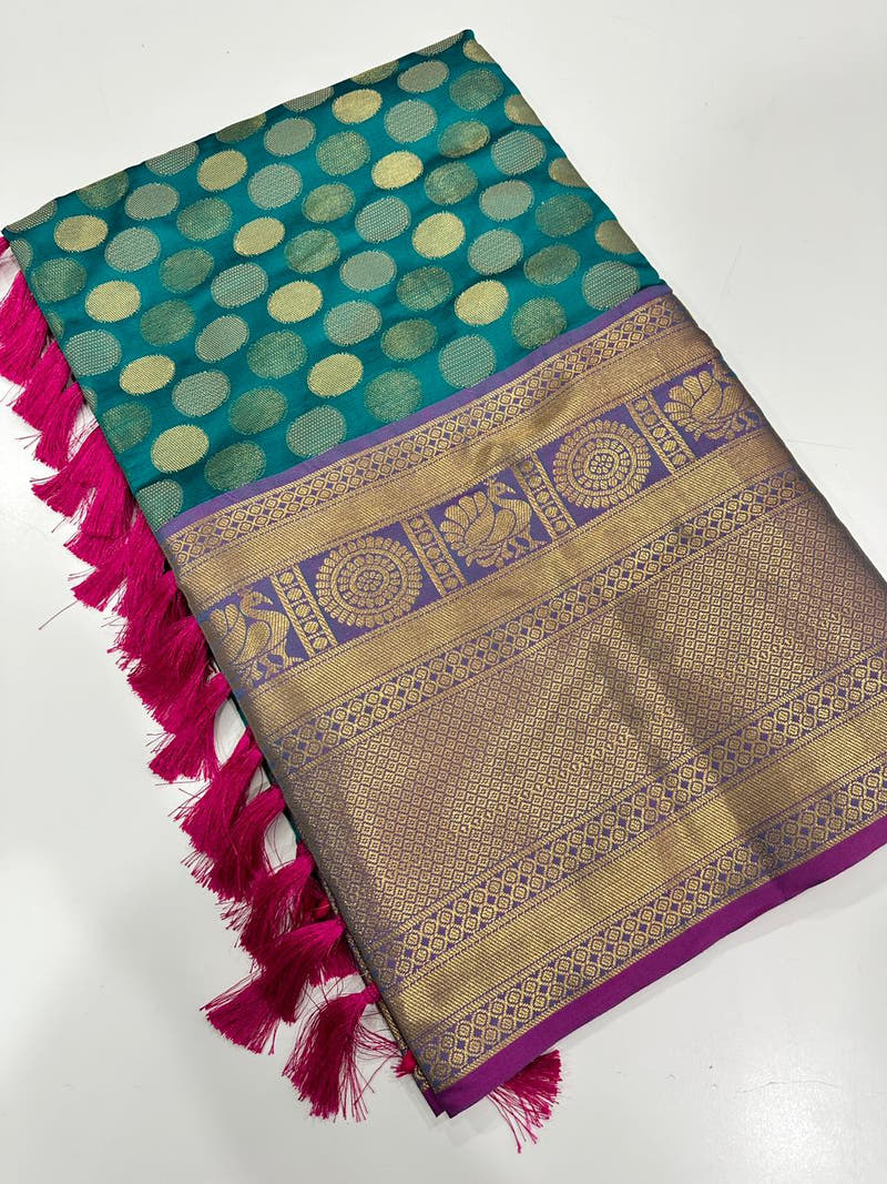Banarasi Kanchi Pattu Polka Dots Festive Wear Saree