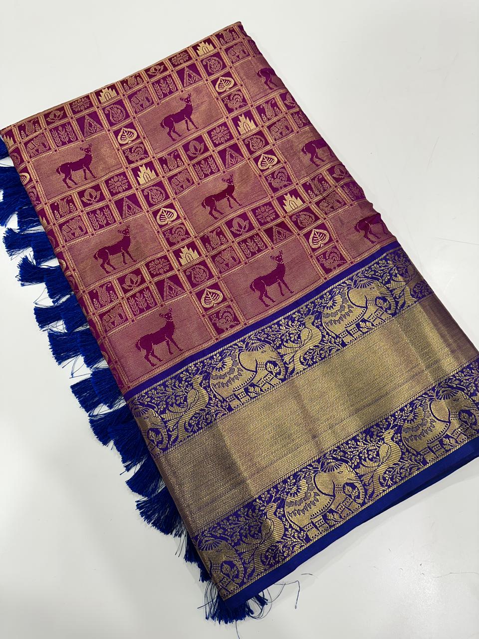 Banarasi Kanchi Ethnic Zari Motif Wine Colour Festive Wear Saree