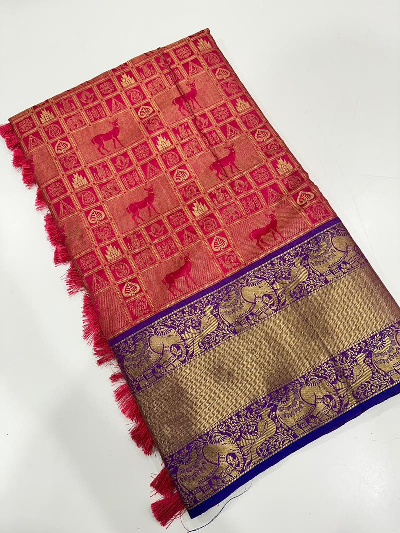Banarasi Kanchi Woven Design Zari Gajari Colour Festive Wear Saree