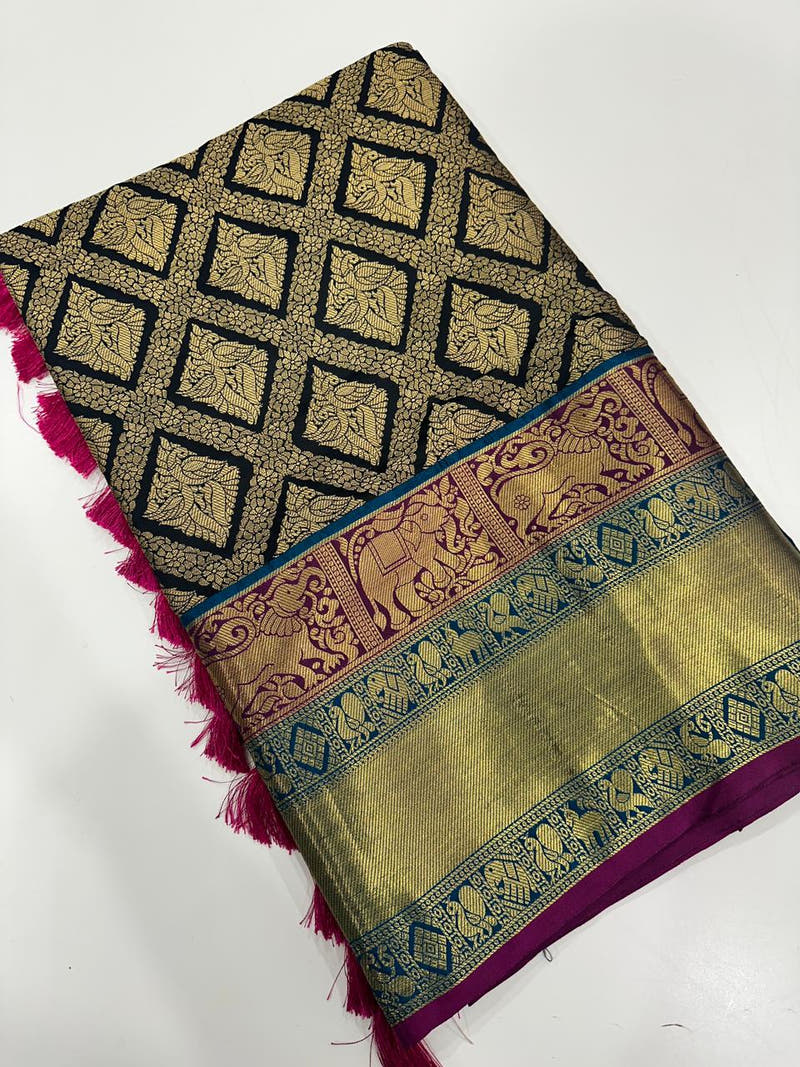 Banarasi Silk Cotton Black Colour Woven Design Saree