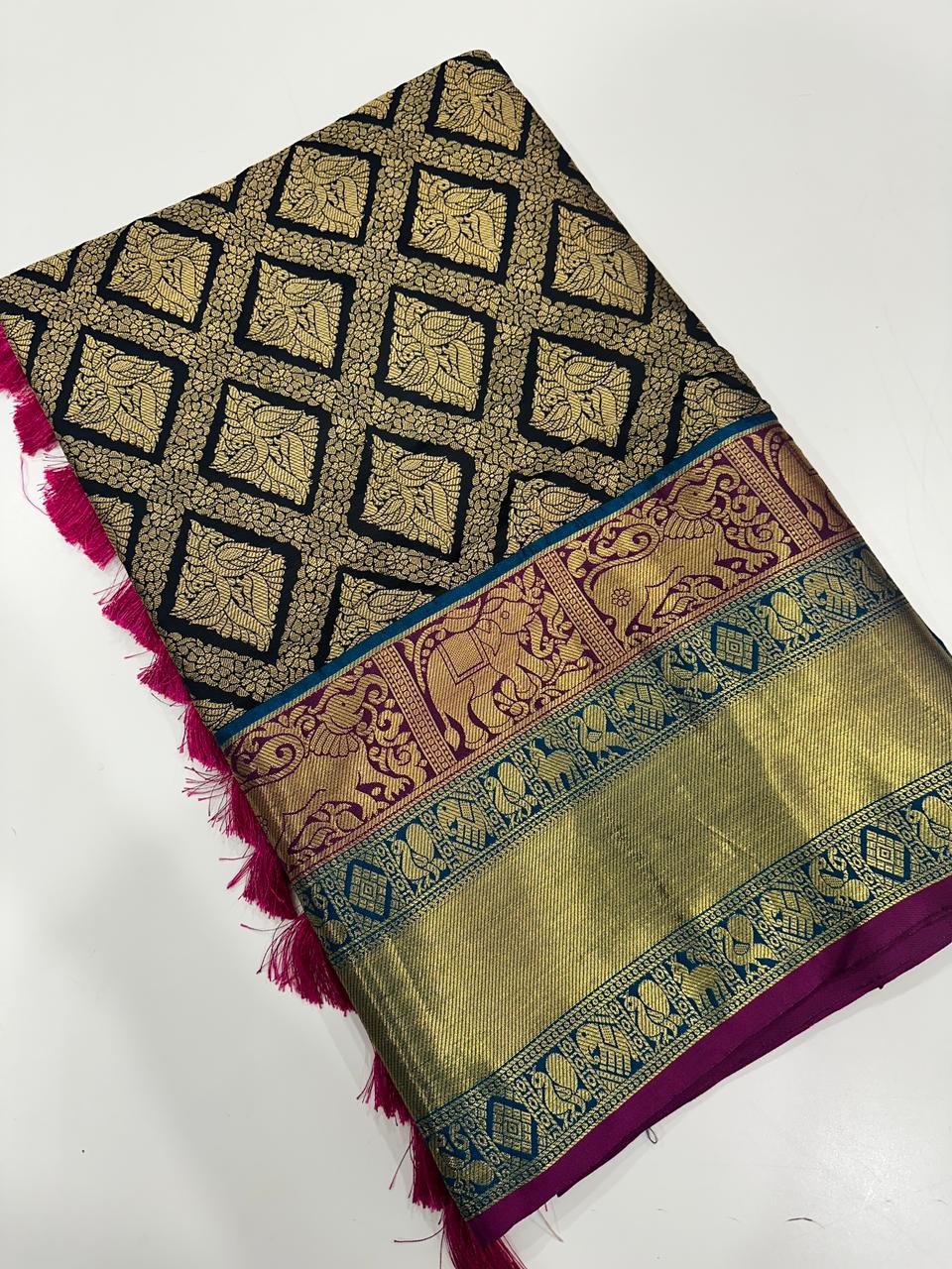 Banarasi Silk Cotton Black Colour Woven Design Saree