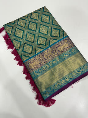 Banarasi Silk Cotton Teal Colour Woven Design Saree
