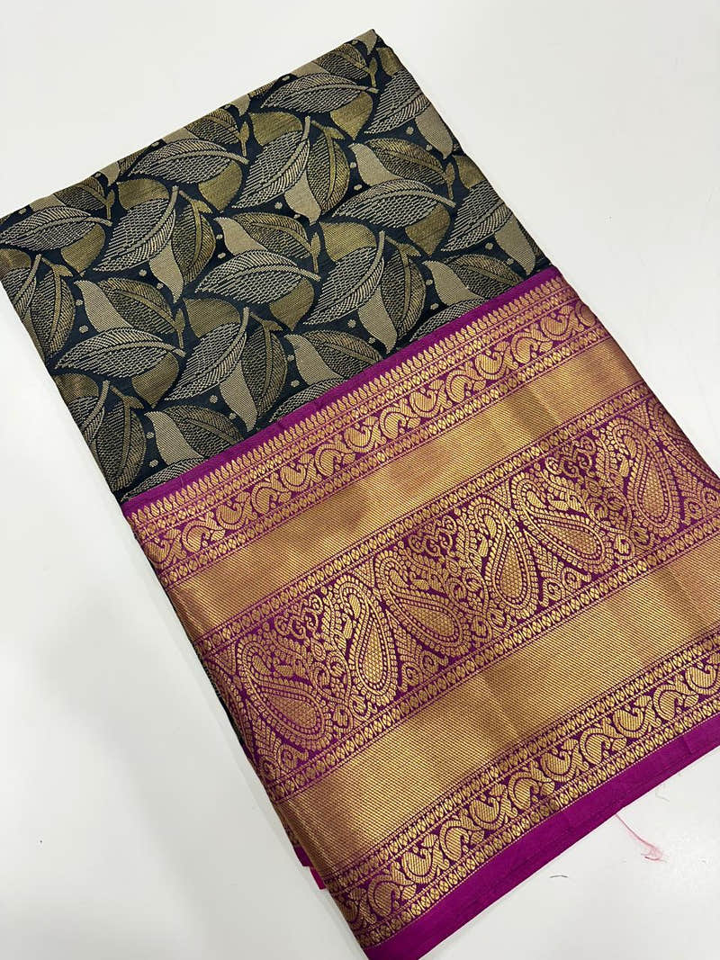 Black Banarasi Pattu Self Zari Weaving Saree