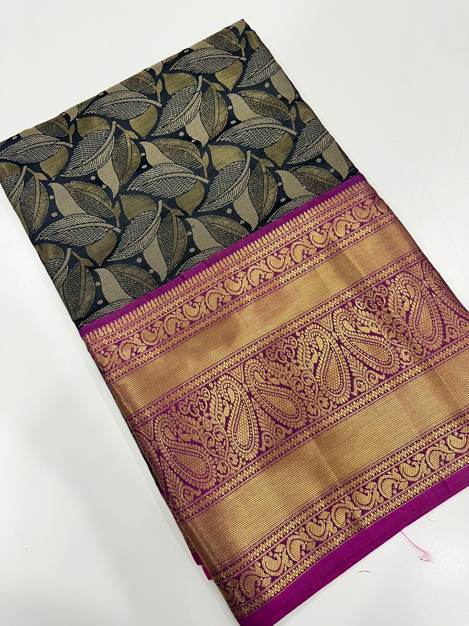 Black Banarasi Pattu Self Zari Weaving Saree