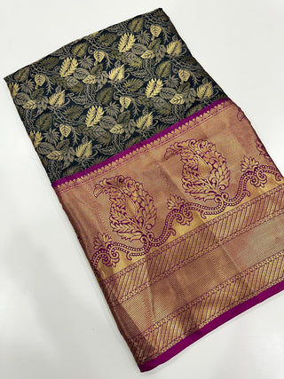 Stylish Kanjivaram Silk Saree Woven Design With Zari Work