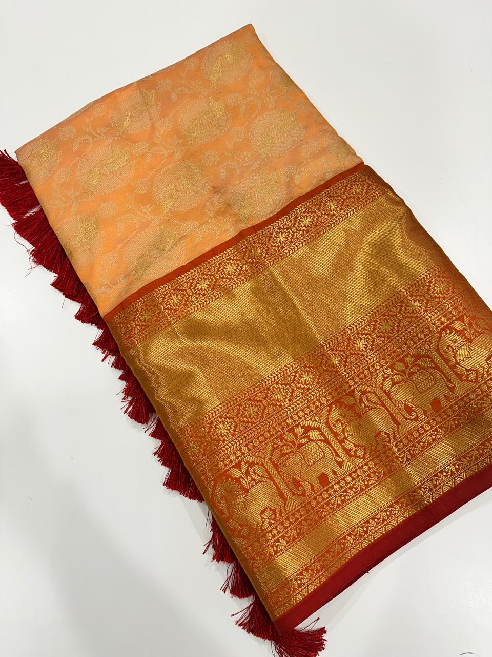 Soft Silk Yellow Colour Kanjivaaram Zari & Butta Weaving Saree