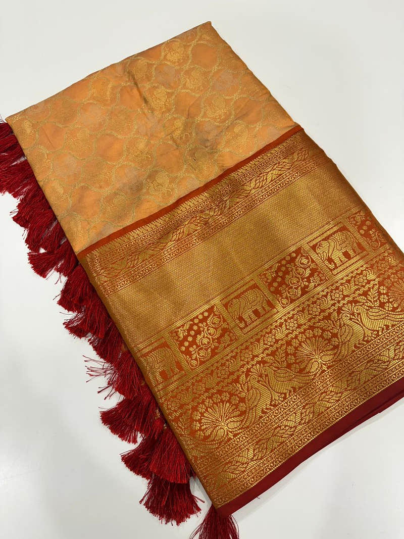 Soft Silk Yellow Colour Kanjivaram Traditional Wear Saree