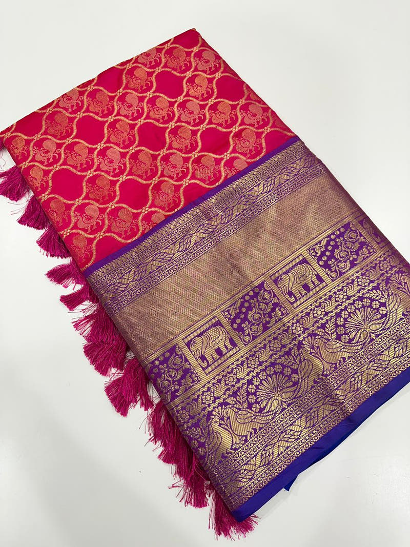 Soft Silk Pink Colour Kanjivaaram Traditional Wear Saree
